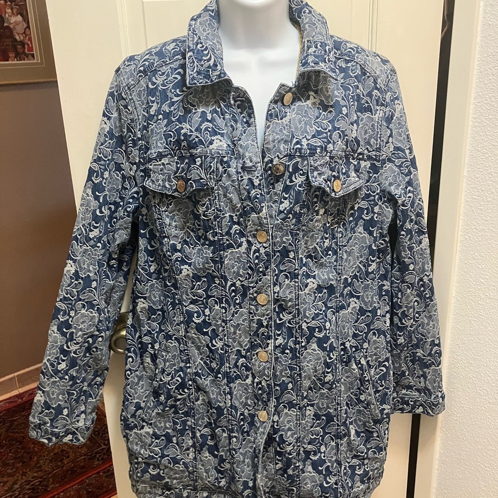 Chico size 2 Floral Denim Jacket - Picture 1 of 8